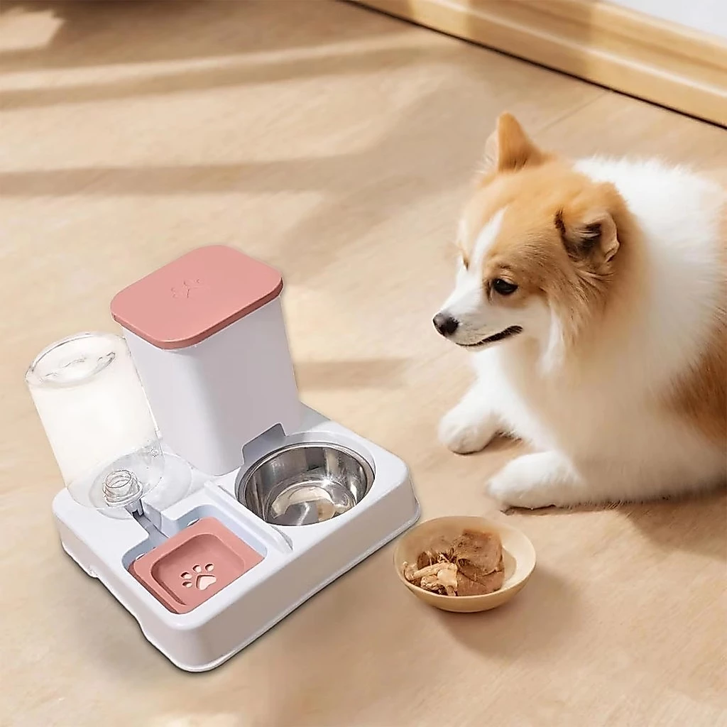 46% OFF 2 In1 Large Automatic Pet Feeder Cat Food & Water Double Dispenser Cat Dog Feeder Bowl