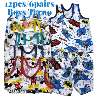 40% OFF 12pcs/6pairs or 6pcs/3pairs Terno for Kids Boys Printed Character Sando and Shorts for Boy Fits 1 to 2 Years Old