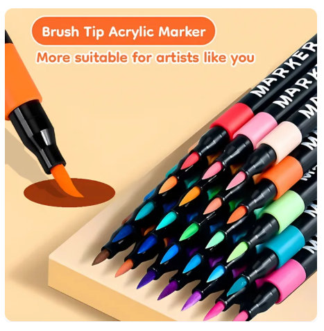 60% OFF Brush-Tip Acrylic Marker Pen Set Colored Pens Coloring Pen Highlighter Pen Color Marker Set Art Supplies DIY Painting Coloring Materials Set