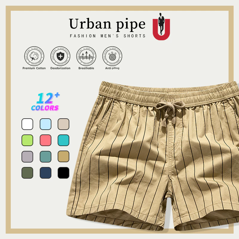 10% OFF URBAN PIPE Board Stripe Shorts For Men Above The Knee Casual Garter Beach Short 320536
