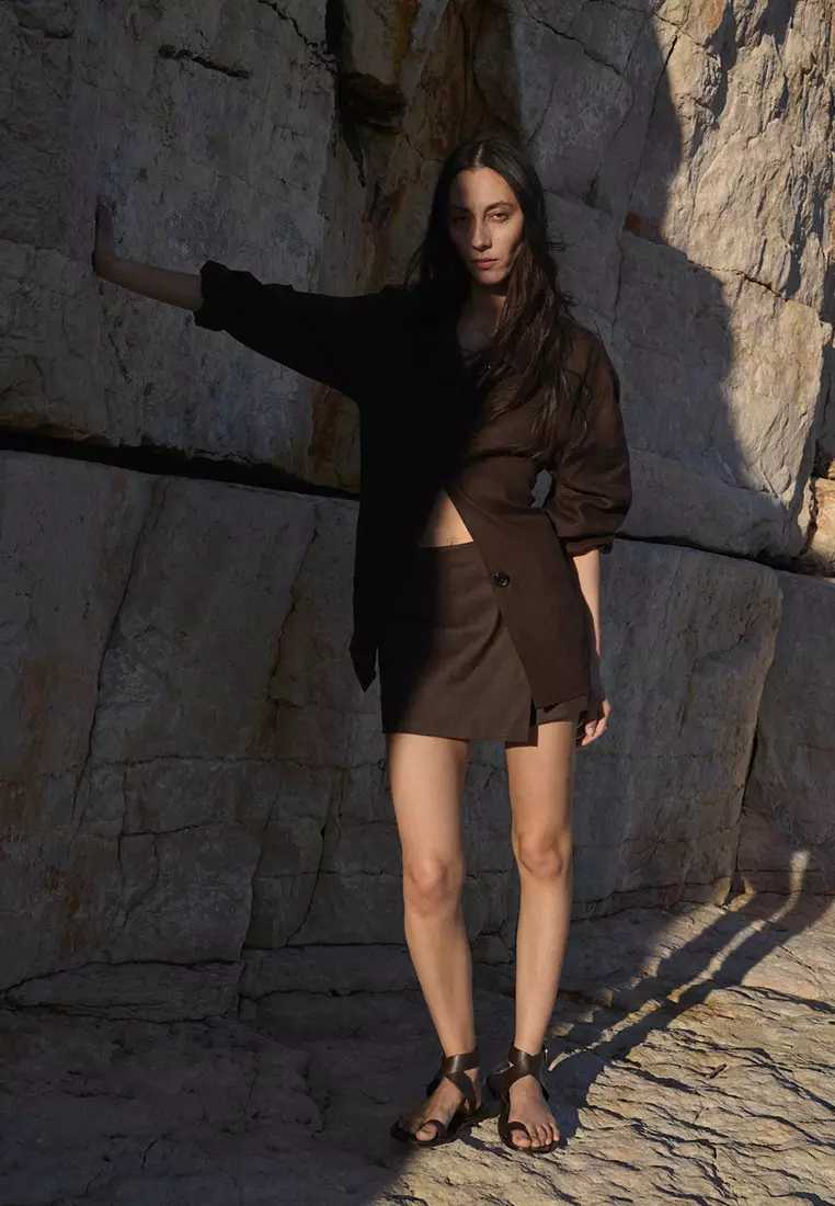 63% OFF Linen-Blend Skort