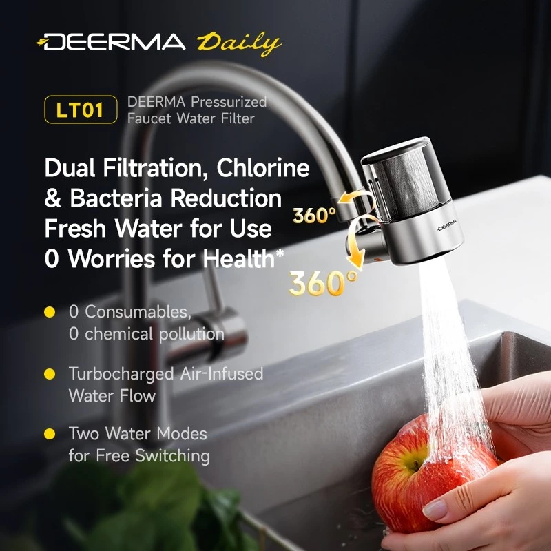 48% OFF Deerma LT01 Pressurized Faucet Water Filter Dual Filtration Efficient Chlorine &Bacteria Reduction