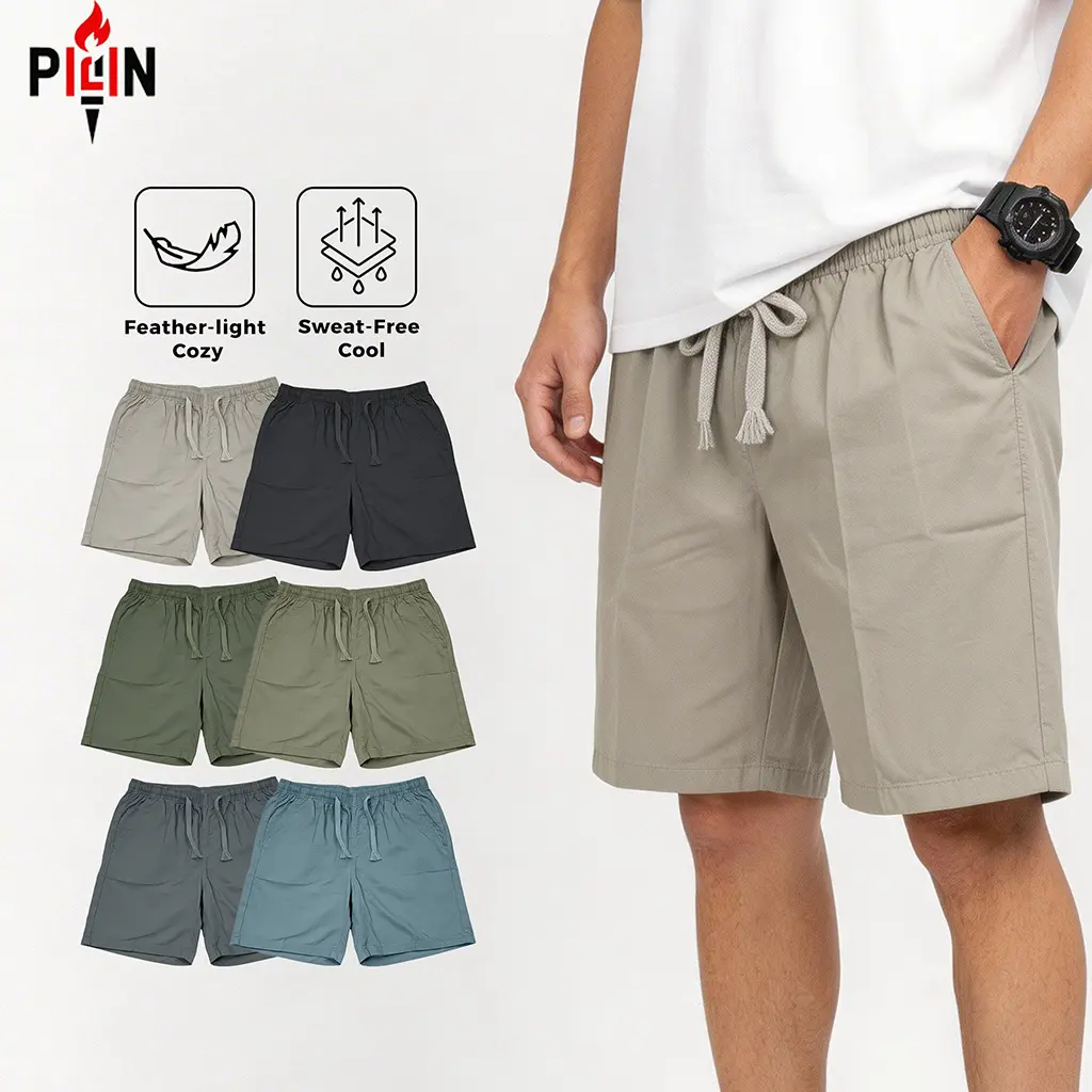 50% OFF [E28-36]Knee-length 3 pockets PION Men's Casual Shorts Pure Cotton Men's Fashion Shorts with Adjustable Waistband