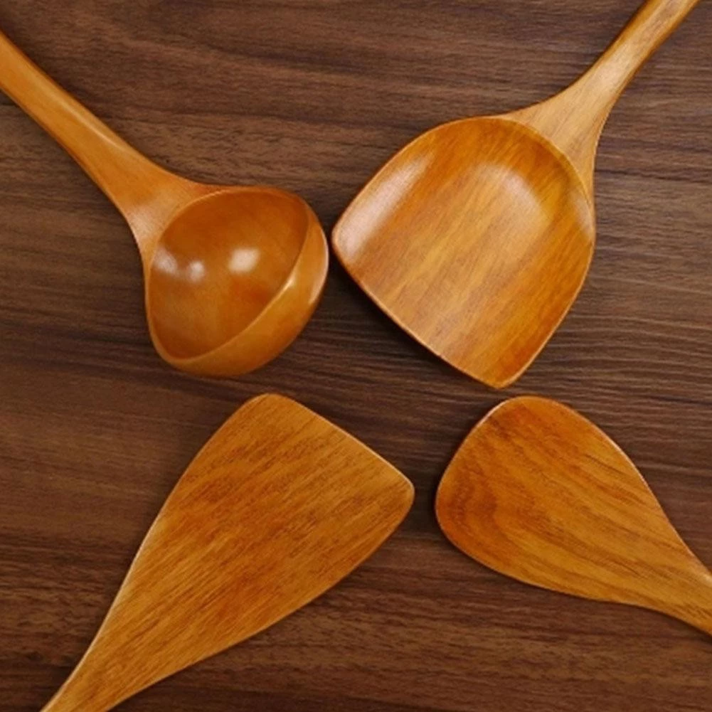 10% OFF 4PCS Wooden Kitchen Utensil Set – Rice & Soup Spoons, Non-Stick Pan Safe