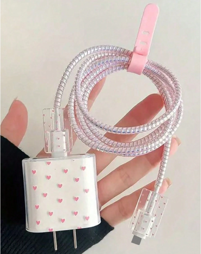 25% OFF 5pcs Pink TPU Heart/Bow Tie/Flower/Purple Heart Cat Charging Cable Protector Sleeves, Compatible With Apple 18/20W Chargers, Great Gift For Friends