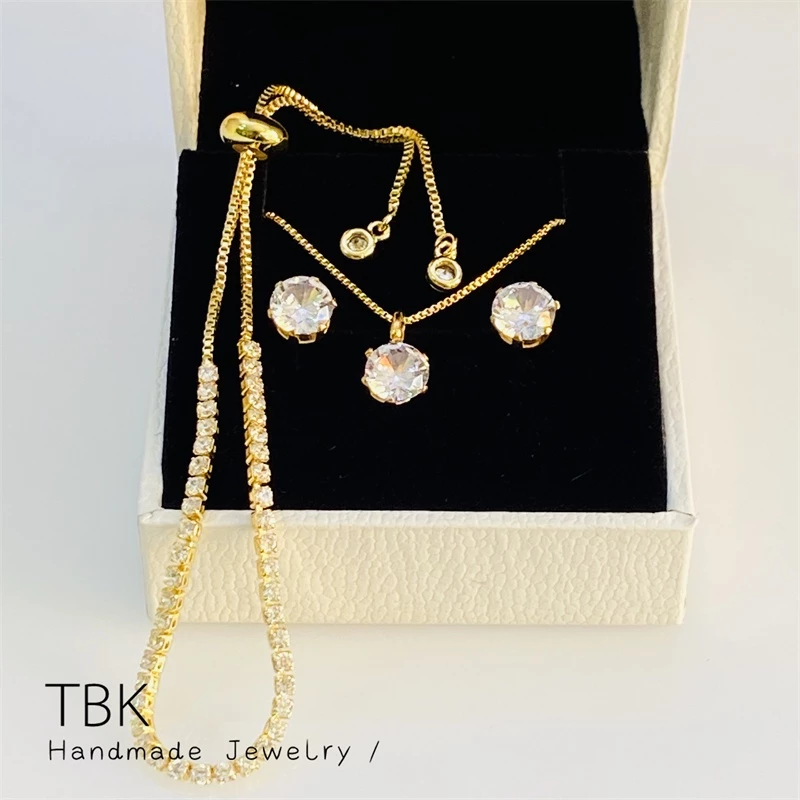 56% OFF TBK 3in1 Gold plated Zircon Jewelry set 2181s